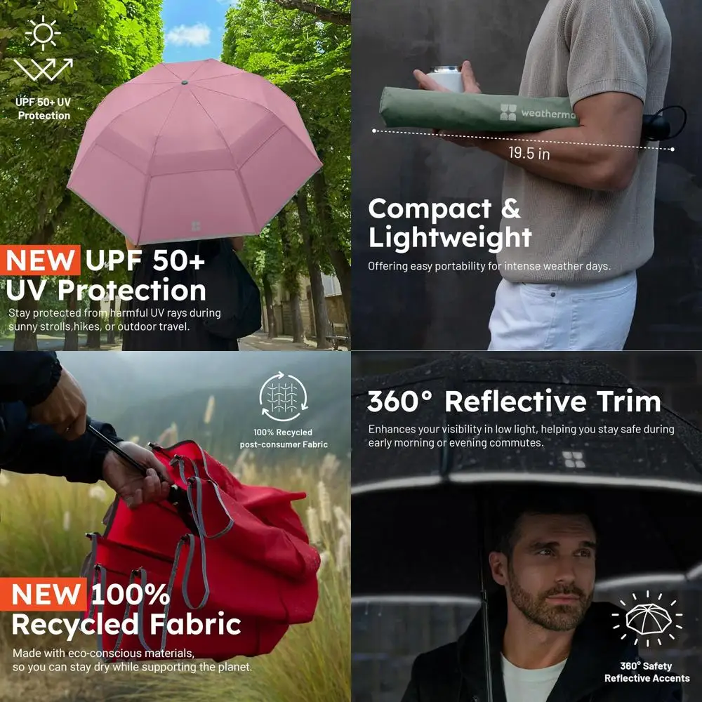 

Compact, Windproof Travel Umbrella - Auto Open, 55 MPH Wind Resistant, Ideal for Rain and Windy Days, Fits Backpacks and Cars (R