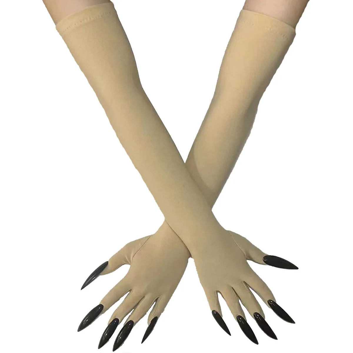 Sarung tangan Halloween: Sarung tangan kostum cakar hantu kuning, sarung tangan lucu Cosplay Halloween dengan kuku panjang hitam yang modis