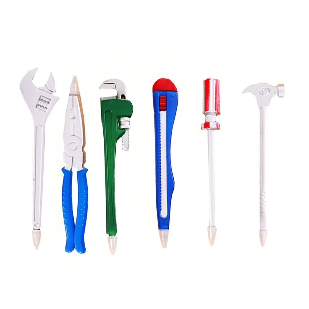 

6pcs Creative Ballpoint Pens Hardware Tool Shape Smooth Writing Comfortable Office Use Gel Pen Wrench Hammer