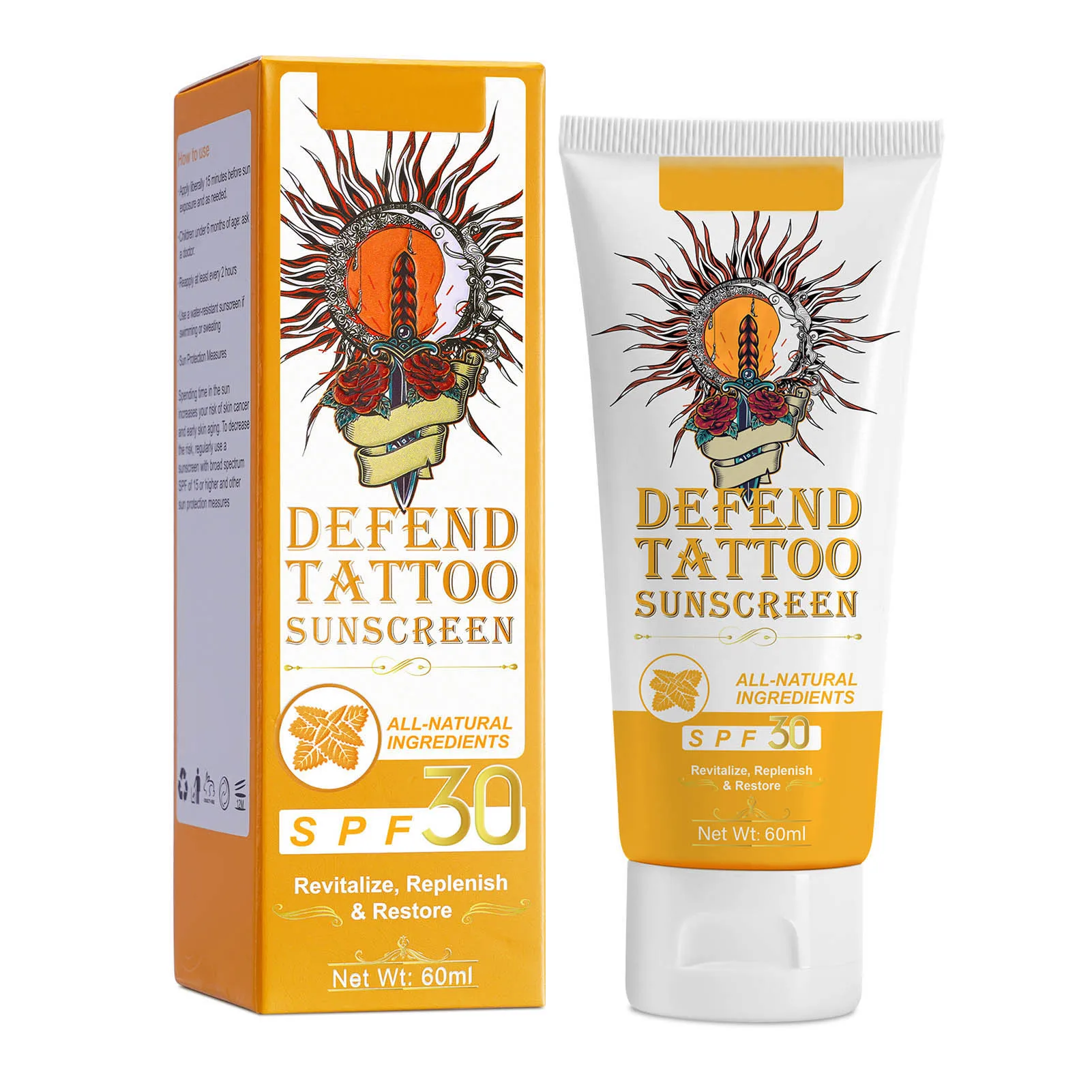 60ml Tattoo Care Sunscreen SPF30 Deeply Moisturizes and Protects Ink Against Fading Defend Tattoo Sunscreen Cream Tattoo Supply