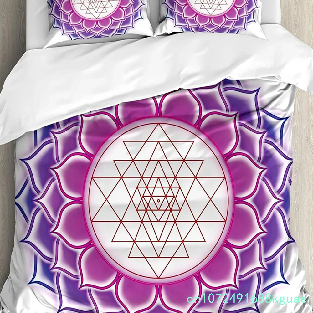 Lotus Bedding Set For Bedroom Bed Home Sacred Geometry Yantra Mandala With Triangle Figur Duvet Cover Quilt Cover And Pillowcase