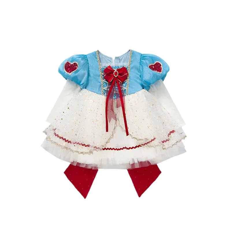 Vestido de niña Lolita 2025, primavera y otoño, nuevo vestido de malla Blancanieves para niños, ropa de fiesta de cumpleaños para bebé, vestido de flores para niña
