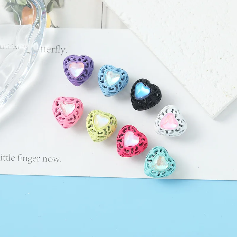 

DIY Jewelry Findings Rubber Enamel Alloy Crystal Rhinestones Paved Heart Beads Fit Bracelet Necklace Earring Pen 16mm 20pcs