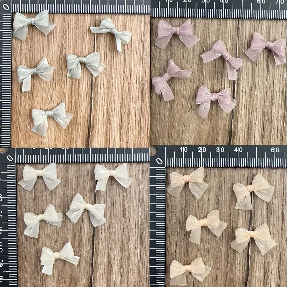 10Pcs Colorful Bow Pearlescent Yarn Bow French Elegant Charms Nail Art Decoration Craft Decoration Headwear