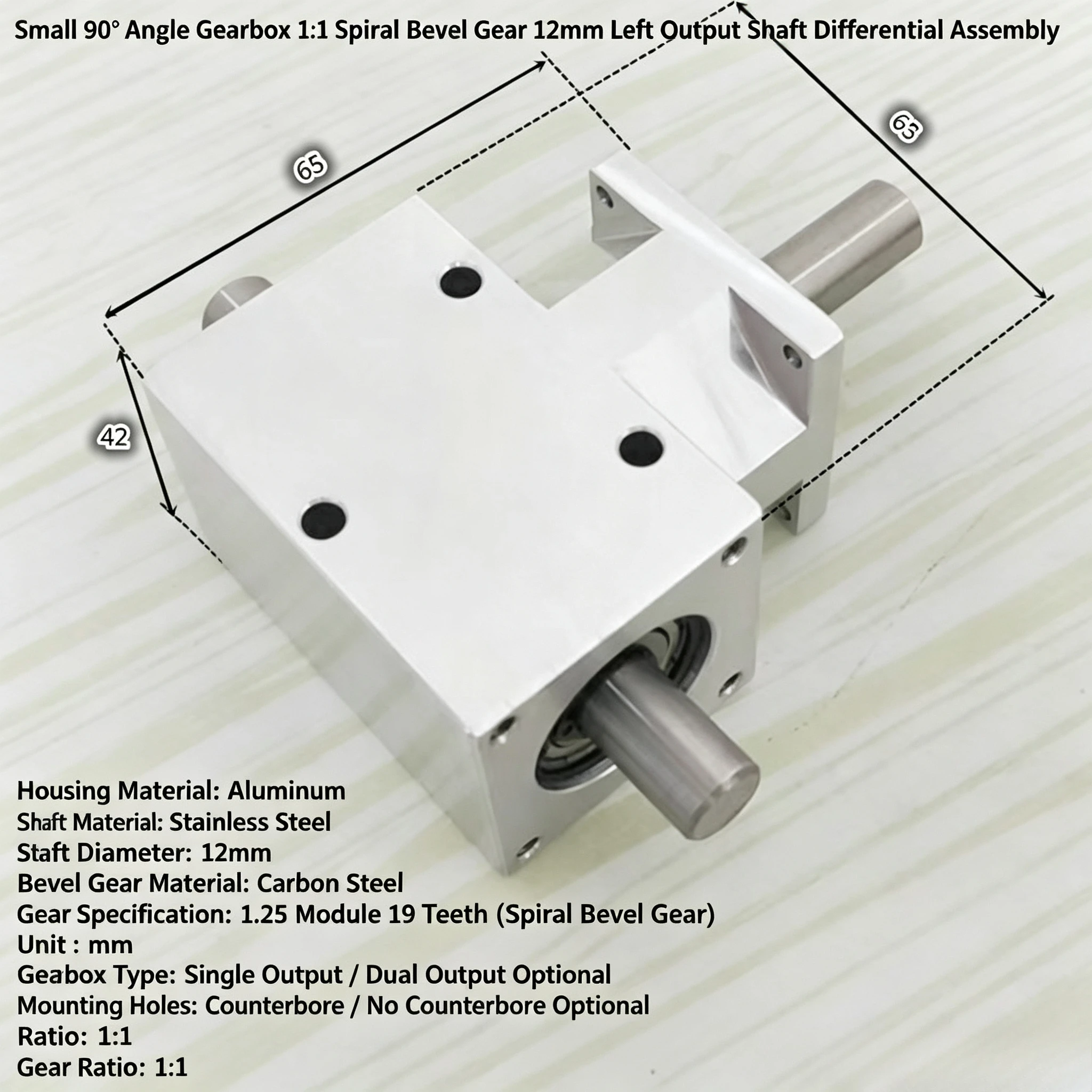 small-90°-angle-gearbox-1-1-spiral-bevel-gear-12mm-same‑direction-dual-output-differential-assembly-countersunk-hole-style