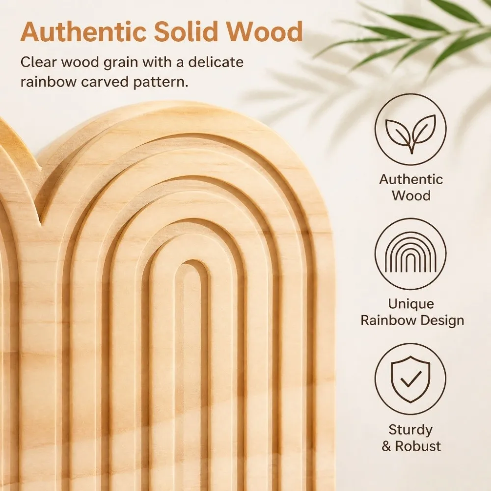 Threaded Structure Wall Plant Holder Multi Tier Handmade Wooden Wall Shelf Multi Layer Design Natural Wood Grain