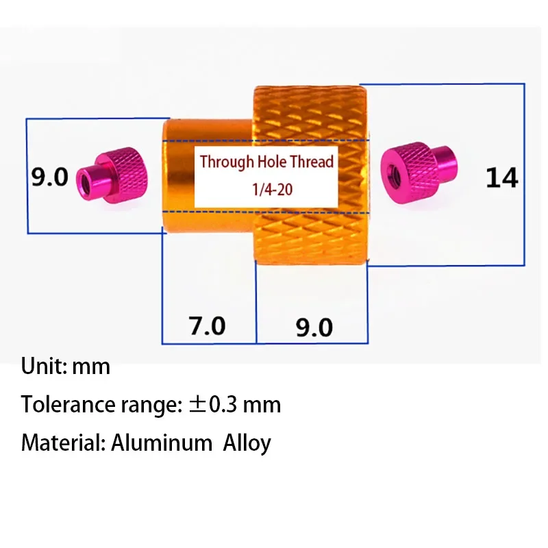 1PCS 1/4-20UNC Ultra Lightweight Aluminum Alloy Through Hole Hand Tightened Thumb Nuts Knurled Nuts Camera Tripod Colorful Steps