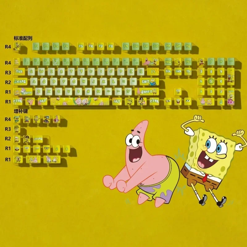 S-SpongeBob SquarePants Keycaps PBT Heat Anime Figure  Mechanical Keyboard Kit Boyfriends Birthday Gift