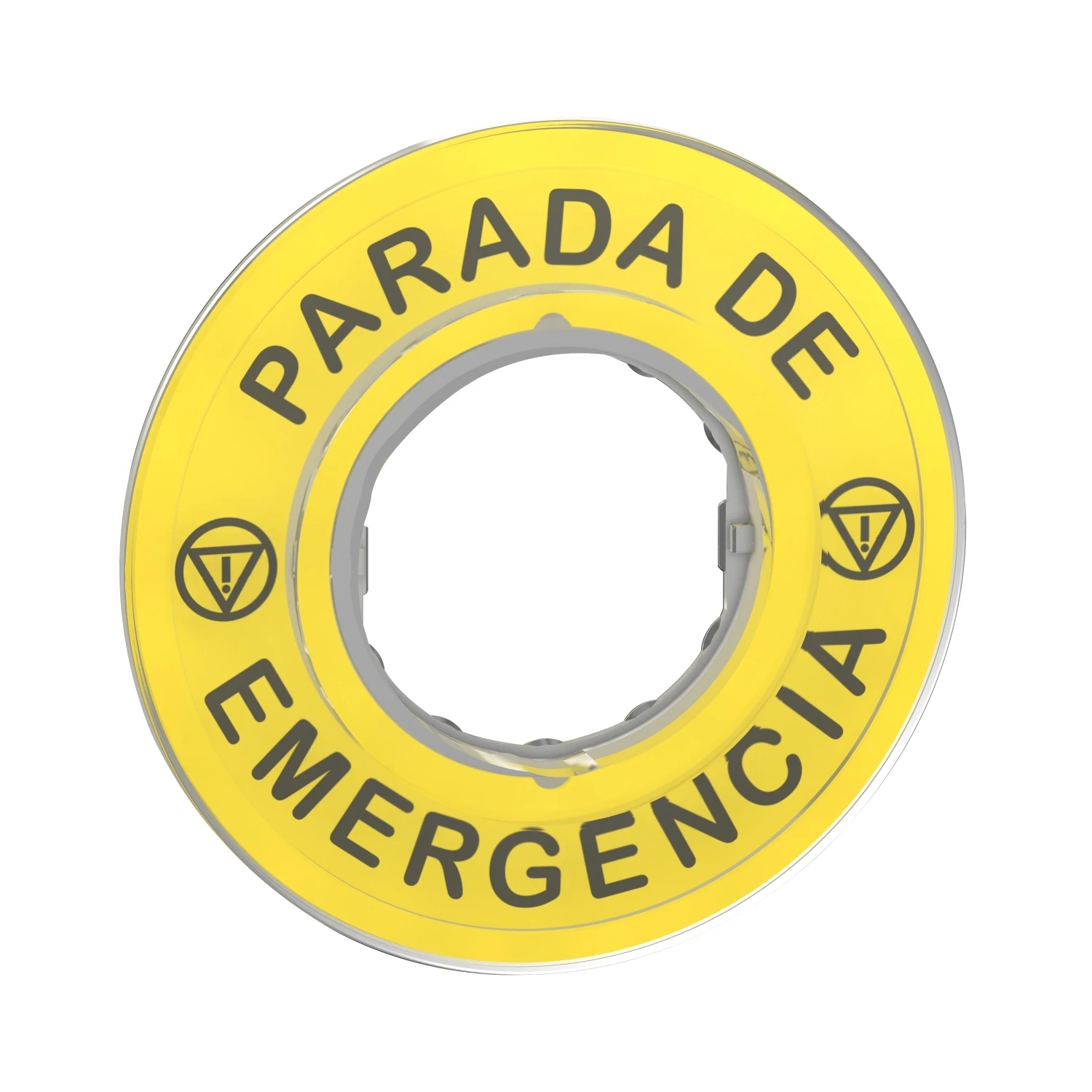 5 pcs ZBY9420 Legend, Harmony XB4, plastic, yellow, 90mm, for emergency stop, marked PARADA DE EMERGENCIA with logo ISO13851