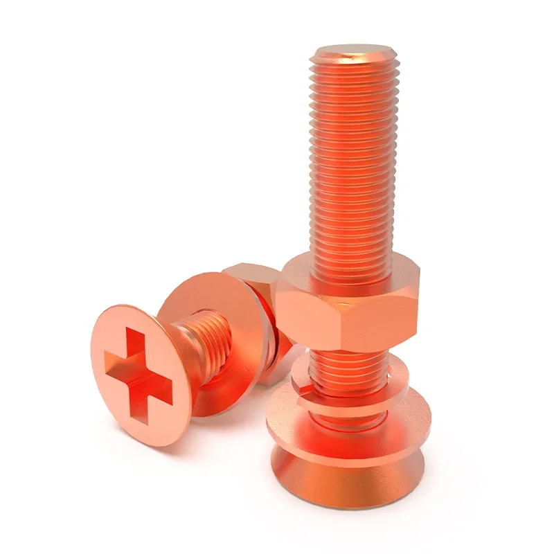 M3 M4 M5 M6 M8 M10 Length 5 6 8 10 12-50mm Copper Cross Phillps Flat Head Screw Bolt Spring Washer Nut Set Electric Conduction