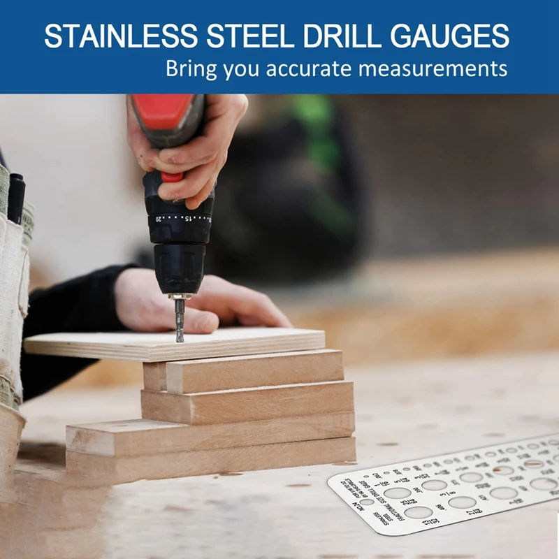 Medidor fracionário do tamanho da broca do calibre do bocado de broca, calibre métrico do bocado de broca de 29 furos para bocado de broca de 1/16 Polegada a 1/2 Polegada