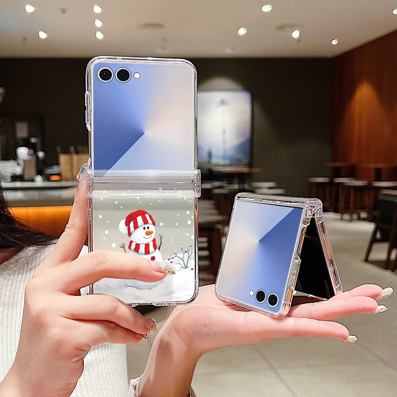 عيد ميلاد سعيد نمط واضح قضية الهاتف لسامسونج غالاكسي Z Flip 7 FE 6 5 4 3 5G للطي الغلاف الصلب لسامسونج Z Flip7 Flip6