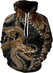 Men Women 3D Animal Dragon Hoodie Funny Graphic Pullover Long Sleeves Casual Sweatshirt