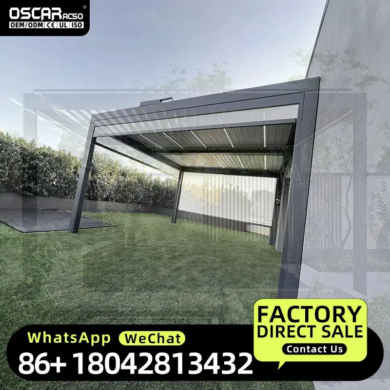 7x7m Aluminium Louvered Roof Outdoor Shading Canopy with Rain Sensor Steel Greenhouse for Garden Patio Balcony Pergola