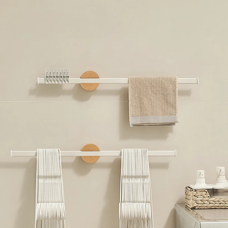 White Movable Towel Holder Wood Bathroom Towel Hanger Waterproof Towel Bar Rack Shelf Accessories Shelf Kitchen Storage Rack