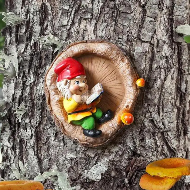 Dwarf Reading Garden Ornaments Resin Elf Garden Decoration Patio Courtyard Corner Wall Tree Hanging Gnomes Weather Resistant