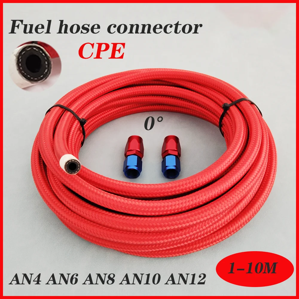 

1-10M AN4 AN6 AN8 AN10 AN12 E85 Tube Nylon Stainless Steel Braided CPE Red Car Fuel Line Fittings Kit 2 Pcs0 Degree Fittings