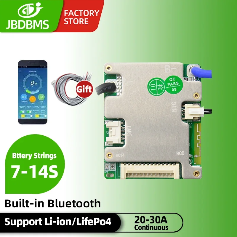 

JiaBaiDa Automized Identify 7s-14s 7S 8S 9S 10S 11S 12S 13S 14S 20A 30A 40A 50A LFP NMC Smart BMS 24V 36V 48V