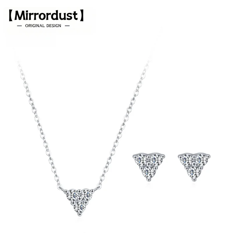 

【Mirrordust】S925 Серебряные геометрические треугольные серьги, ожерелье, простые комплекты модных ювелирных изделий в Японии и Корее