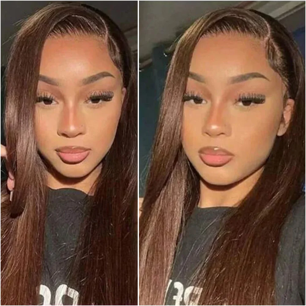 200% Density 28 46 Inch Chocolate Brown 13x6 HD Lace Front Wigs Bone Straight Human Hair 13x4 Lace Frontal Wig Pre Plucked Colored Brazilian Hair
