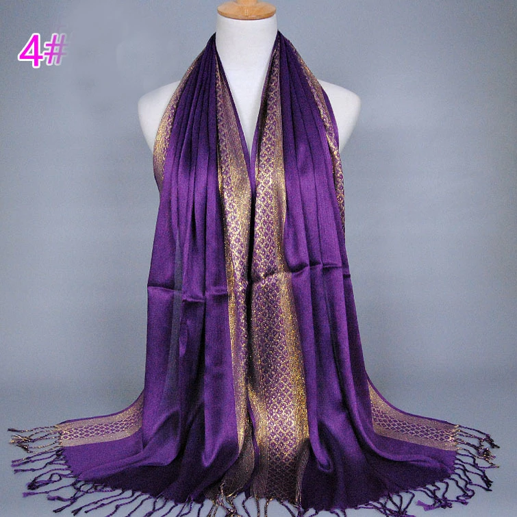 2024 Luxury Brand Women Gold Cotton Solid Color Muslim Head Scarf Shawls and Wraps Glitter Pashmina Bandana Female Foulard Hijab