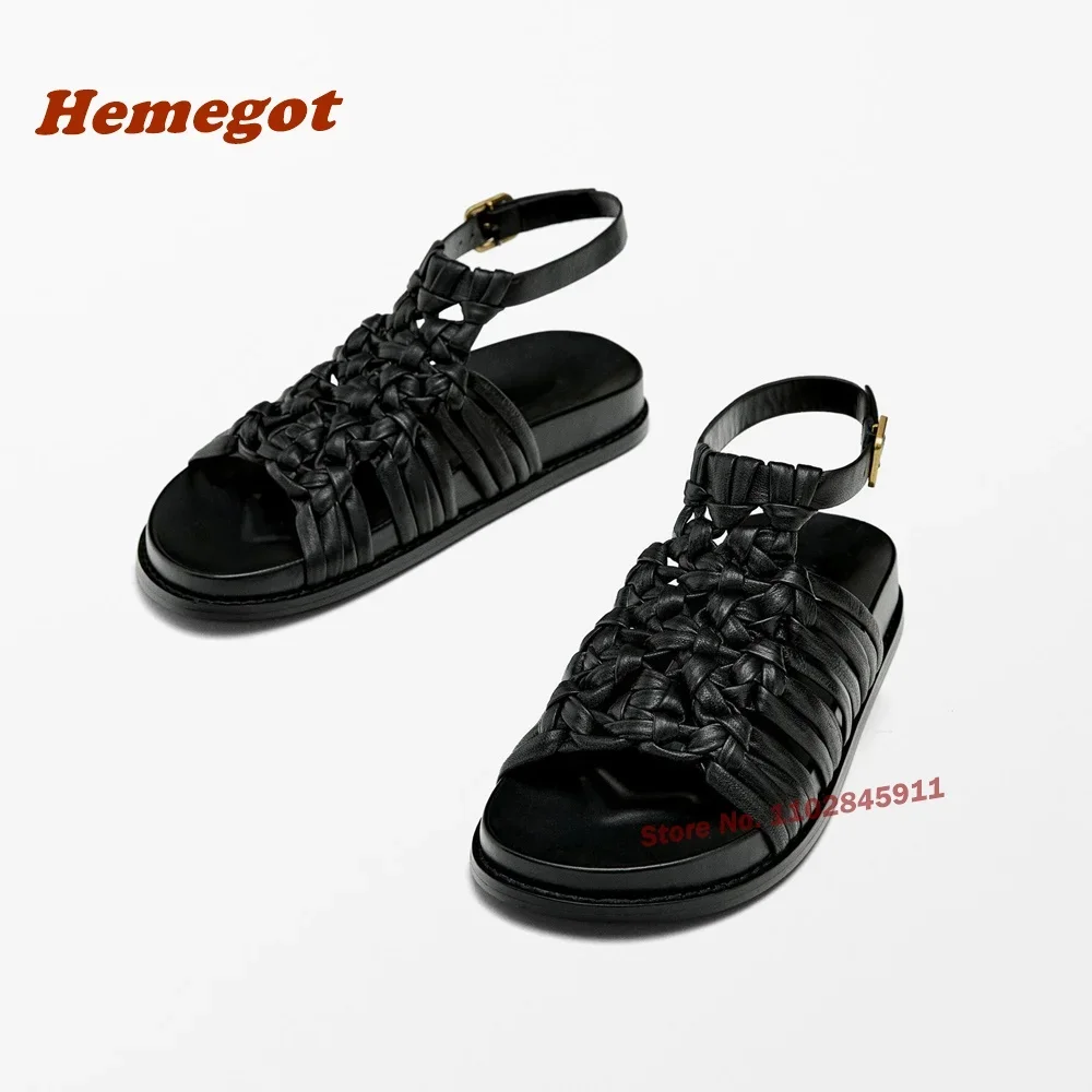 

Kintted Roman Flat Sandals Round Toe Slingback Black Buckle Strap Women's Sandals Summer Newest 2024 Elegant Shoes Casual Sexy