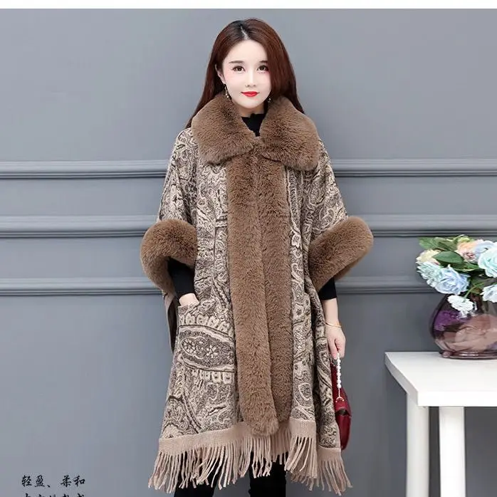 Cloak Woolen Coat Fashion Women Shawl Outerwear 2024 New Autumn Winter Leopard Loose Fit Thicken Jacket Tops Female T314