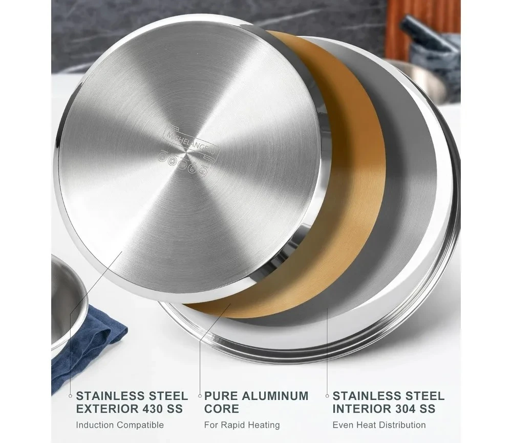 

Customizable Stainless Steel Frying Pan Set Cooking Pans with Removable Handle Triply Base Steel Pan Set