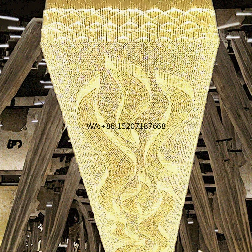 Luxury Large Rectangle Crystal LED Chandelier with Gold Finish for Hotel Ballroom Ceiling Pendant Lighting