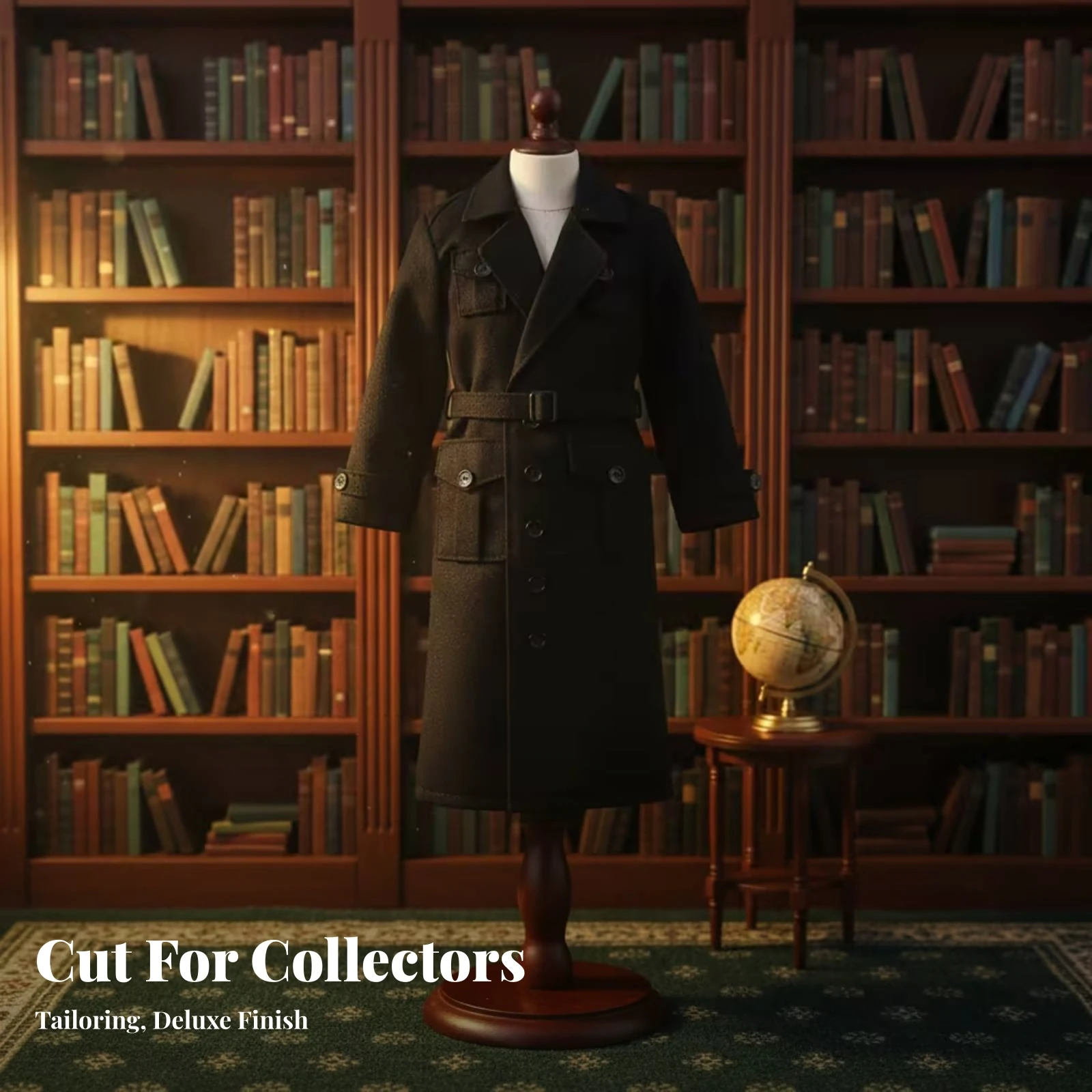 1/6 Scale Overcoat Coat Waist Belt Black Doll Overcoat Coat Figure Outerwear Tailored