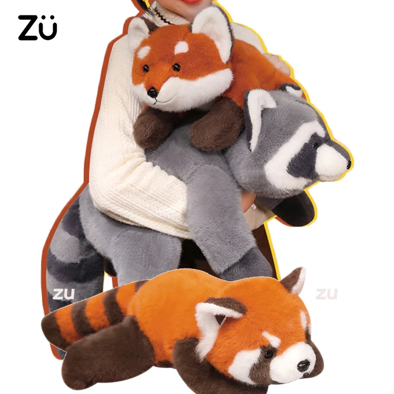 ZU 30-65cm Cosy Stuffed Animals Red Panda Racoon Fox Soft Toy Cute Cat Kitten Plushies Hug Pillow Sleep Companion