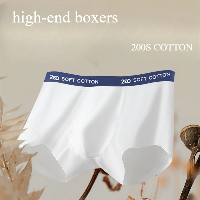 

Soft Cotton Boxer Briefs Men Sexy Underwear Breathable Bulge Pouch Underpants Mid Waist Short Panties High End Men's Lingerie