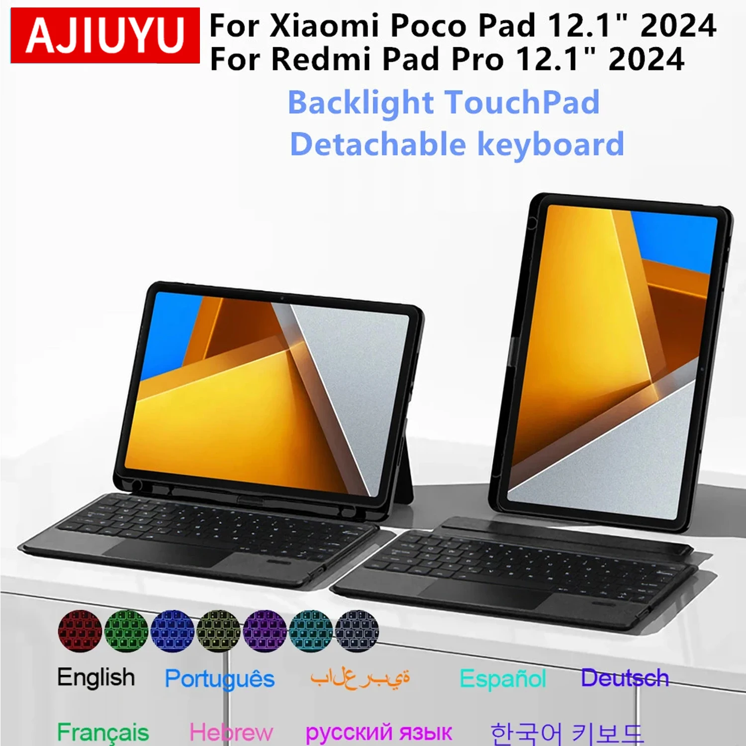 

AJIUYU Backlight Keyboard Case For Xiaomi Poco Pad 12.1 inch 2024 Redmi Pad Pro 12.1" Tablet PC Smart Case Keyboard Split Cover