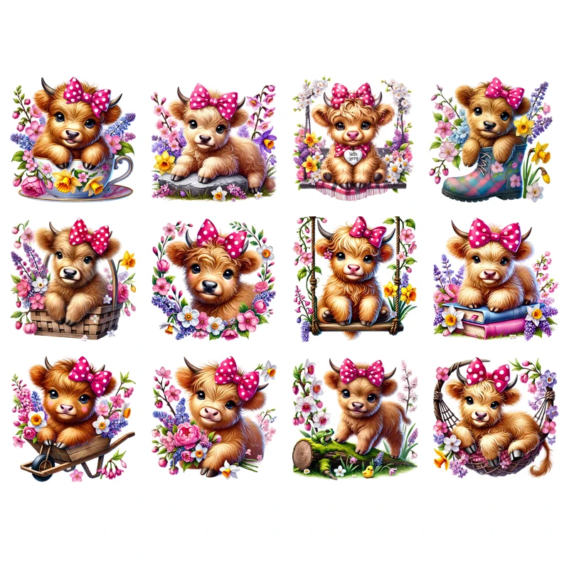 

small garden animal cow cattle Heat Transfer Stickers For Clothes Iron On DTF Vinyl Thermal Appliques Washable T-Shirt Deca