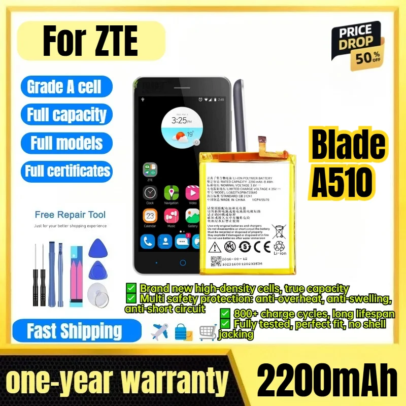 Li3822T43P8h725640 for ZTE Blade A510 Phone Battery 0 Cycle  High Capacity Battery Replacement Bateria Grade A Cell with Tools