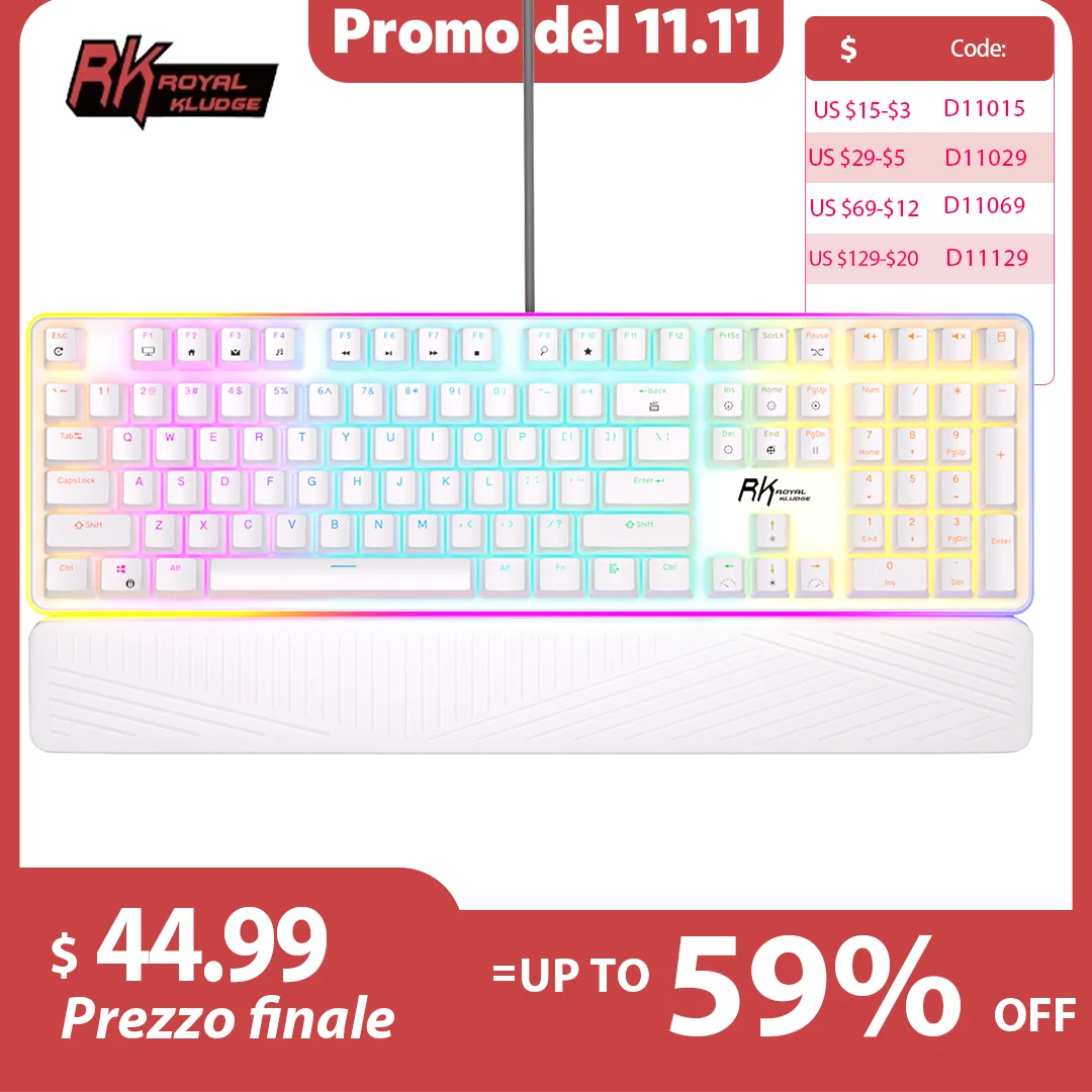 

RK ROYAL KLUDGE RK918 RGB Backlight Wired Gaming Mechanical Keyboard 108 Keys Anti-Ghosting with Large LED Sorrounding Side Lamp