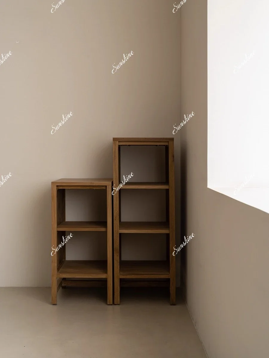 MModern wabi-sabi wind module cabinet solid wood combination bookcase living room storage small side cabinet