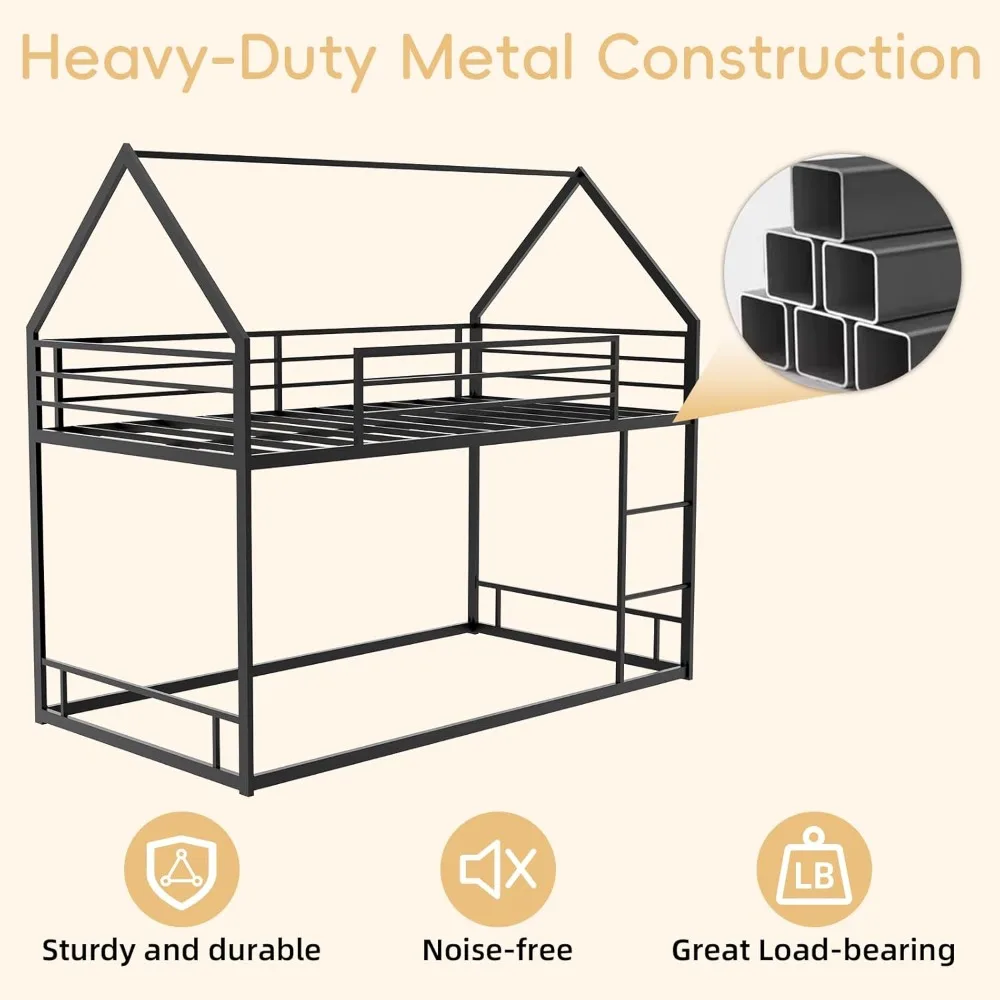 سرير مزدوج بطابقين مع سلم، دعم شريحة معدنية، تصميم موفر للمساحة، لا حاجة إلى صندوق زنبركي، أسرة بطابقين منخفضة المستوى لكي
