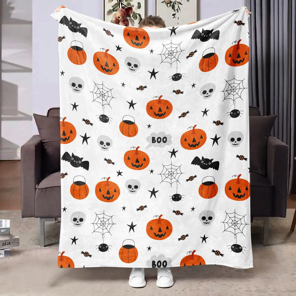 Halloween-Universal-Flanelldecke, bequem und weich, digital bedruckt, lässige Klimadecken, dekorative Nickerchendecken – Detail 6