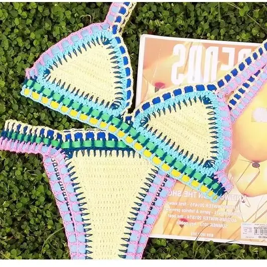 Premium Cotton Hand Crochet Bikini Set for Women Multi Color Sexy Bohemian Swimsuit Tropical Holiday Beach Outfit