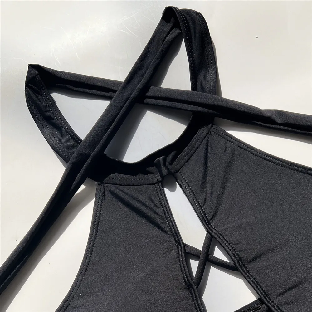 Sexy Black Ribbed Backless Swimwear Woman 2024 One Piece Swimsuits String Cross Swimming Wear Bathing Suit Bathers Bodysuit