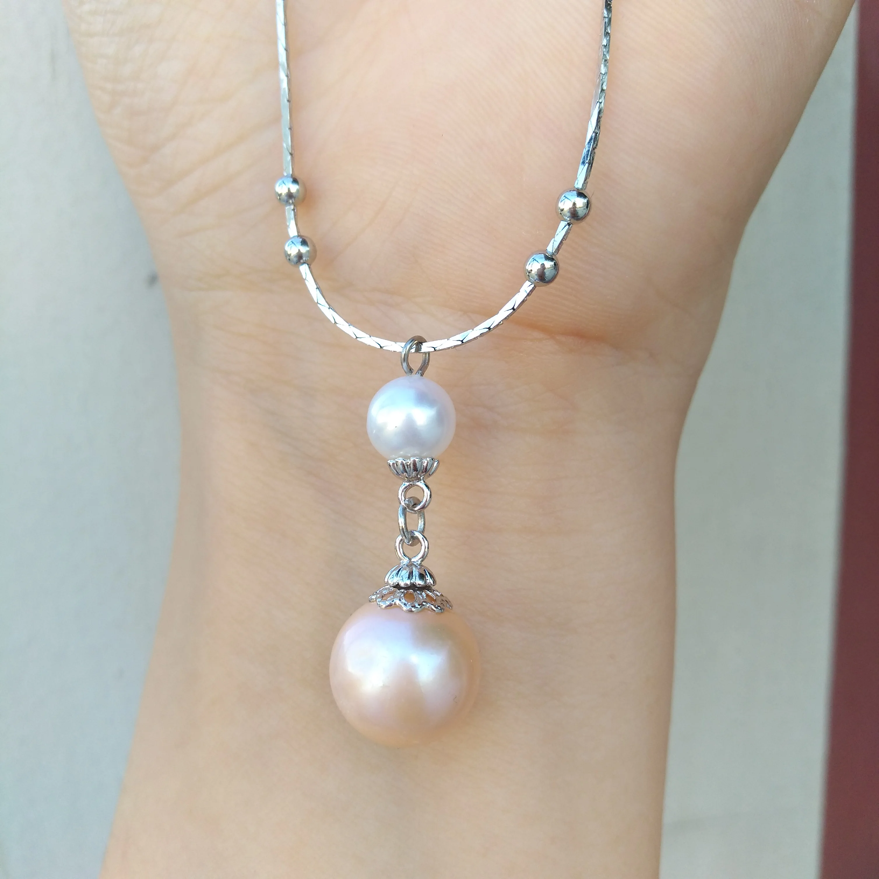 Design Pretty White 6-7mm/Pink 9-10mm Natural South Sea Pearl Pendant Necklace For customization, size, length, please contact