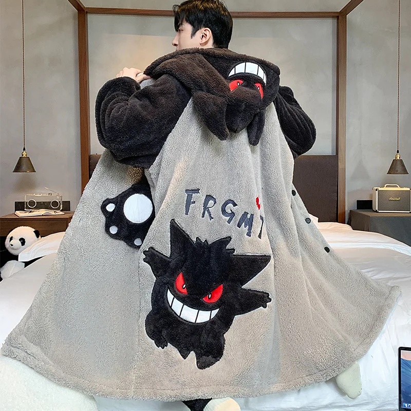 

Gengar пижамный костюм аниме Покемон зимняя ночная рубашка из кораллового флиса большого размера утолщенный теплый домашний костюм с капюшоном с героями мультфильмов подарок