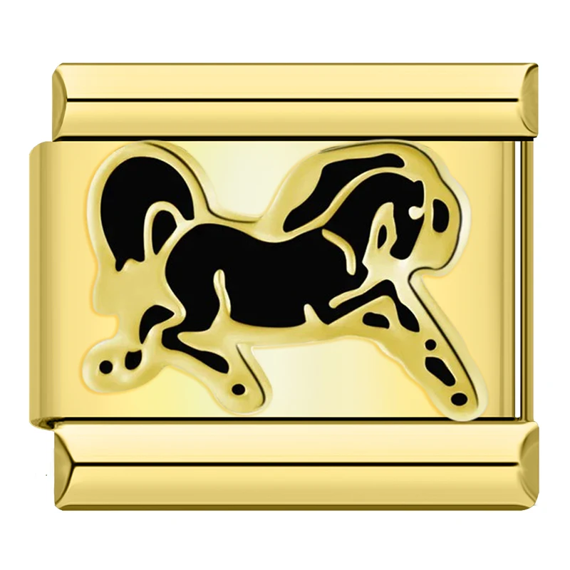 Hapiship Fashion Golden Horse Star Heart Rabbit Mouth Italian Charms Fit 9mm Stainless Steel Bracelet Jewelry DJ2029-A