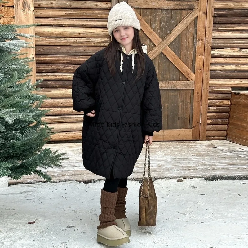 

Girls Cotton Padded Jacket Winter New Style Kids Thick Warm Baseball Collar Long Coat 120-165cm