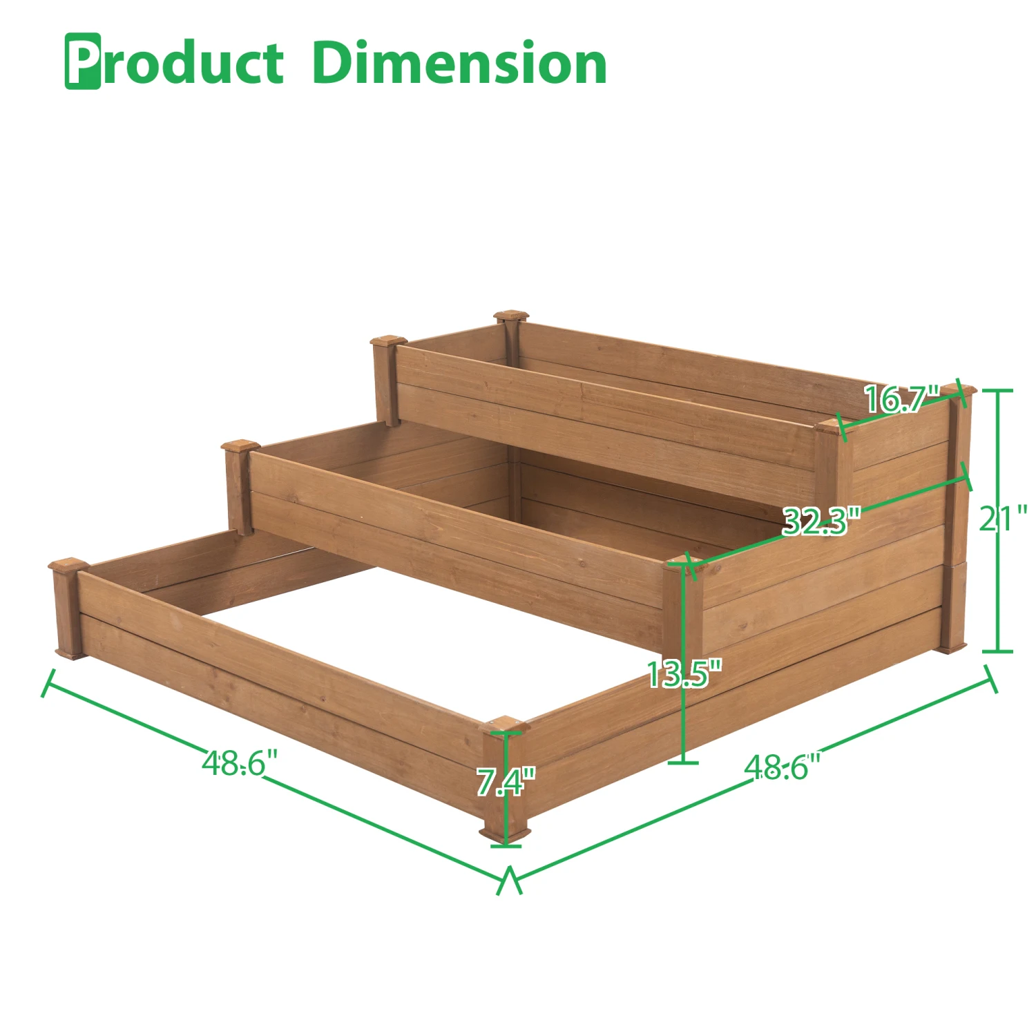 

48.6 x 48.6 x 21in Raised Garden Bed Horticulture Outdoor Elevated Flower Box Tiered Garden Bed Wooden Vegetables Brown