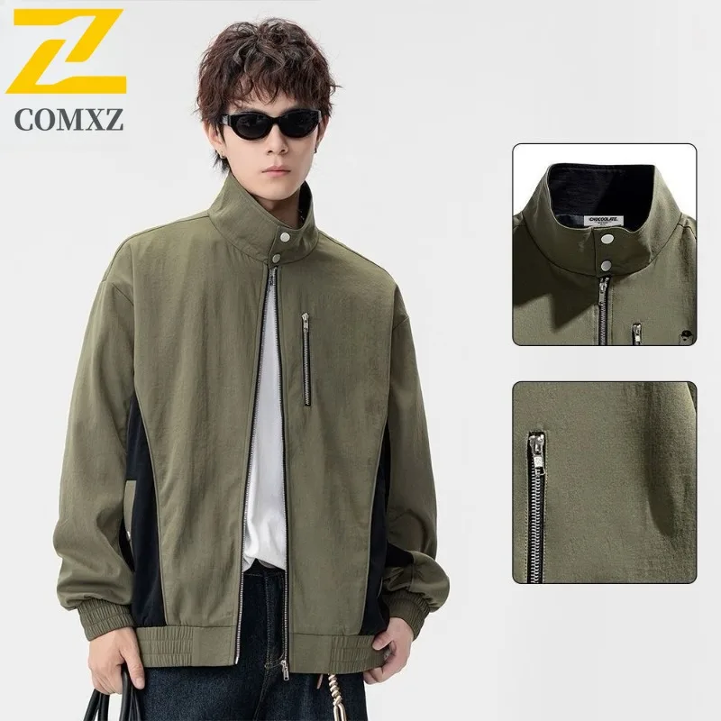 سترة COMXZ Premium للرجال بياقة واقفة للمغامرة الخارجية وسترة متعددة الوظائف بتصميم بلون سادة معطف خريفي مقاوم للرياح للتخييم #1