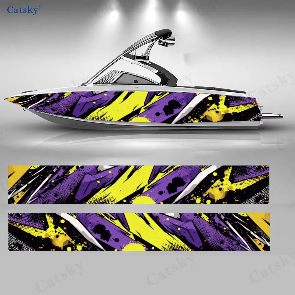 

Наклейки для лодок Cyber Purple & Yellow, водонепроницаемые виниловые наклейки из ПВХ для рыболовных лодок, прочные и стильные.