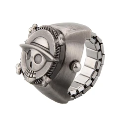 Vintage Leuke Schedel Pirate Metal Pocket Finger Ring Horloge