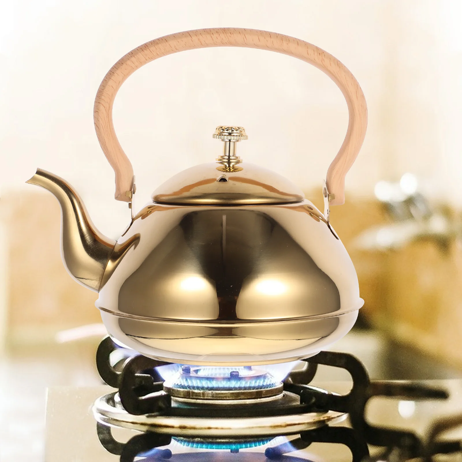 

Stainless Steel Teapot With Lid Large Capacity Kettle Tea Pots Wooden H Water Kettle Home Teapot For Brewing